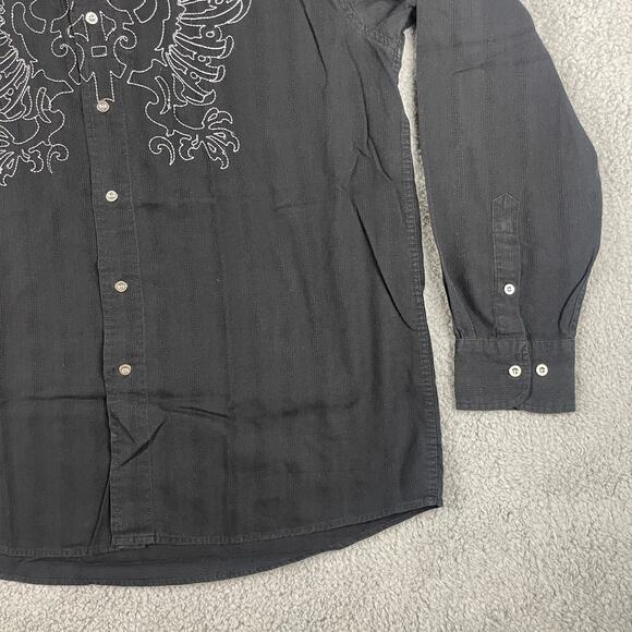 Avirex Men's XL Black Embroidered Cotton Polyester Long Sleeve Button Up Shirt - Picture 6 of 15
